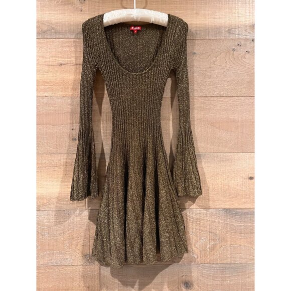STAUD RAQUEL DRESS METALLIC GOLD LONG SLEEVE SIZE M - Picture 4 of 10